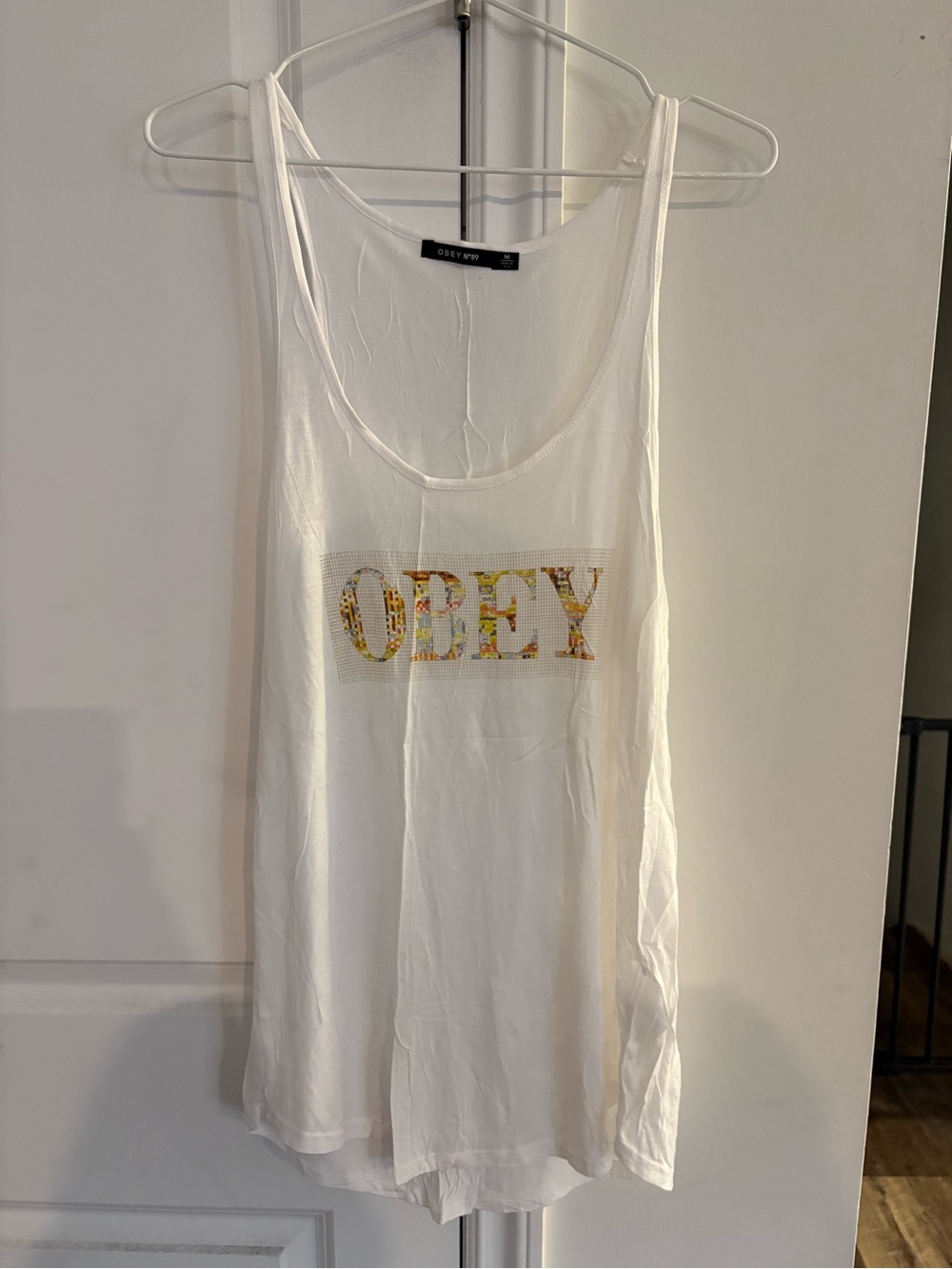 Obey White Tank with Multicolor Floral Logo